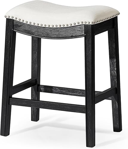 Miniatura 22 de Maven Lane Adrien Taburete de Mostrador sin Respaldo – Juego de 4 – 26 Pulgadas – Taburete Tipo Silla de Montar con Reposapiés – Marco de Madera