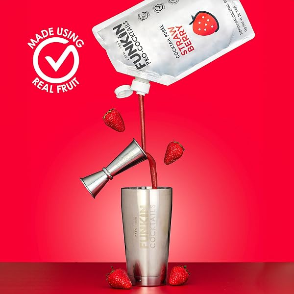 FUNKIN Strawberry Puree Cocktail Mixer | Made with Real Fruit | Fresh Fruit Puree for Professional Cocktails, Smoothies, & Desserts | 0% ABV | Resealable Pouch | 1kg, Pack of 5 - 3