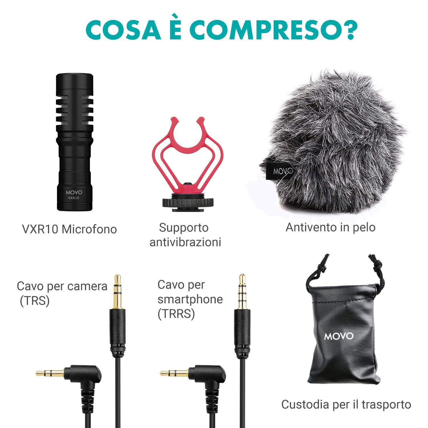 Movo VXR10 - Microfono universale a fucile per fotocamera, microfono per fotocamera DSLR, iPhone e smartphone Android, compatibile con fotocamere Canon EOS, Nikon e Sony, con supporto antiurto,