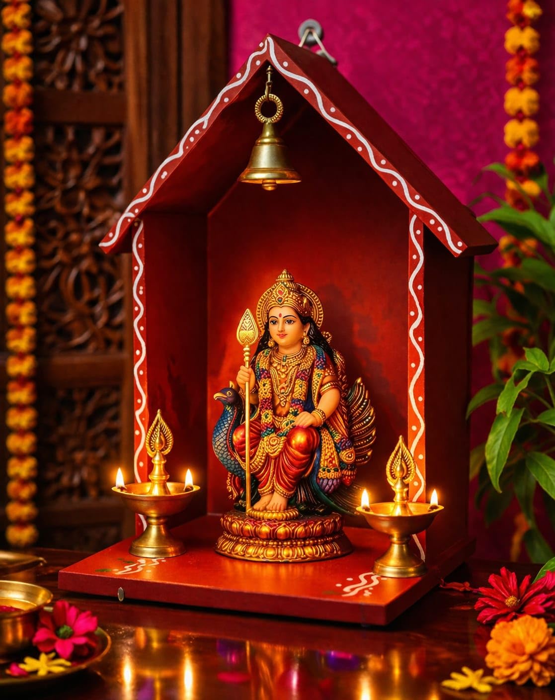 Home Mada Vilakku 1 Piece | Diya Wall Mounted Stand | Wall Mount Stand| Traditional Wall Hanging Stand, Pooja Decoration. (RED) 1pis.-image-9