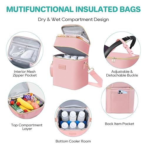 Miniatura 6 de PIIOSER Bolsa enfriadora de leche materna con bolsa de hielo para 6 biberones de hasta 9 onzas, bolsas aisladas para biberones, doble capa