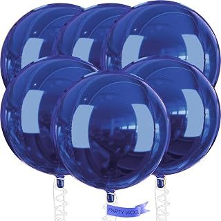 PartyWoo Navy Blue Foil Balloons 6pcs 32 Inch Large Round Foil Big Giant 4D Jumbo Inflatable Mirror Ball Mylar Balloons for Graduation Men Birthday Baby Shower Space Themed Party Decorations