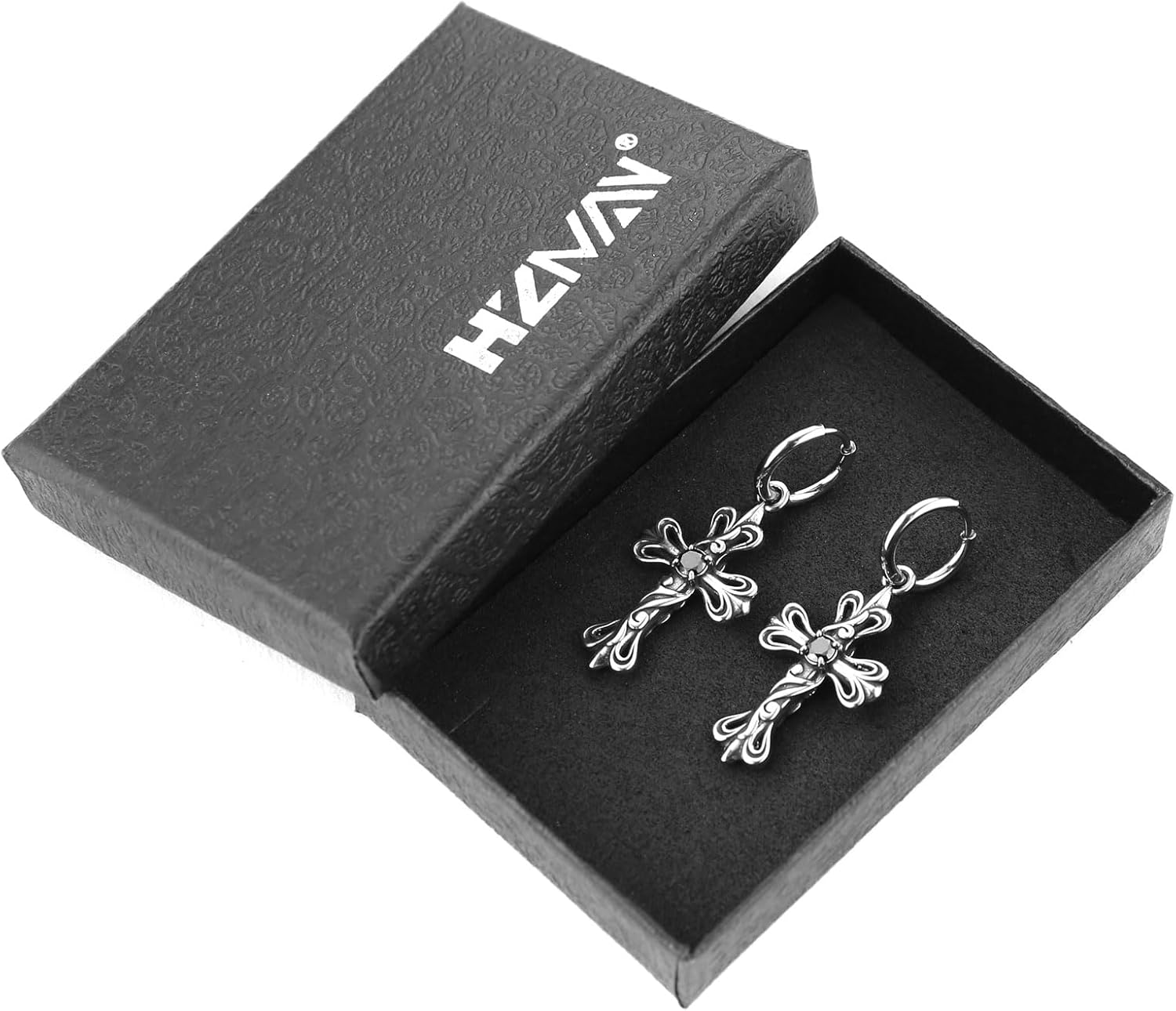 HZMAN Retro Cross Dangle Drop Earring for Men Women Stainless Steel Gothic Punk Rose Cross Party Wedding Huggie Hoop Earring Jewelry Gift (Black) - Image 6