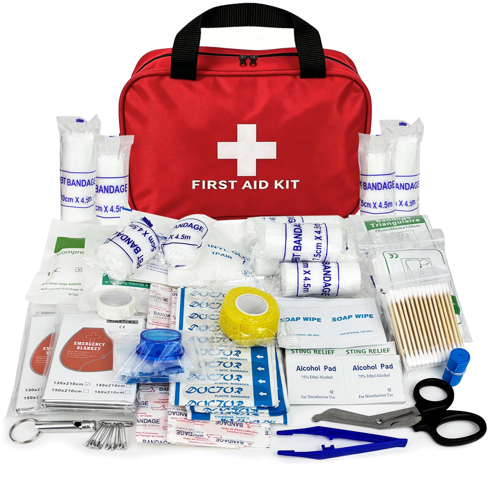Trousse de Secours 210 Pièces, Trousse à Pharmacie Maison, Boite Pharmacie pour Voyage Maison Véhicule Bureau Lieu de Travail Randonnée et Survie Extérieur (Rouge, 25x18x8cm)