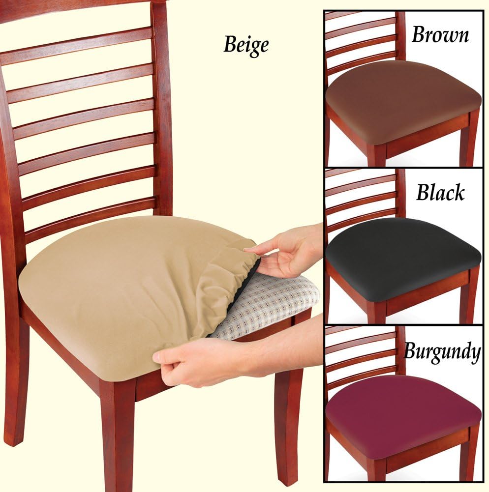 Collections Etc Easy Fit Seat Covers for Chairs, Bar Stools, Patio Cushions - 2 PC Set, 15 3/4" Diameter, Black