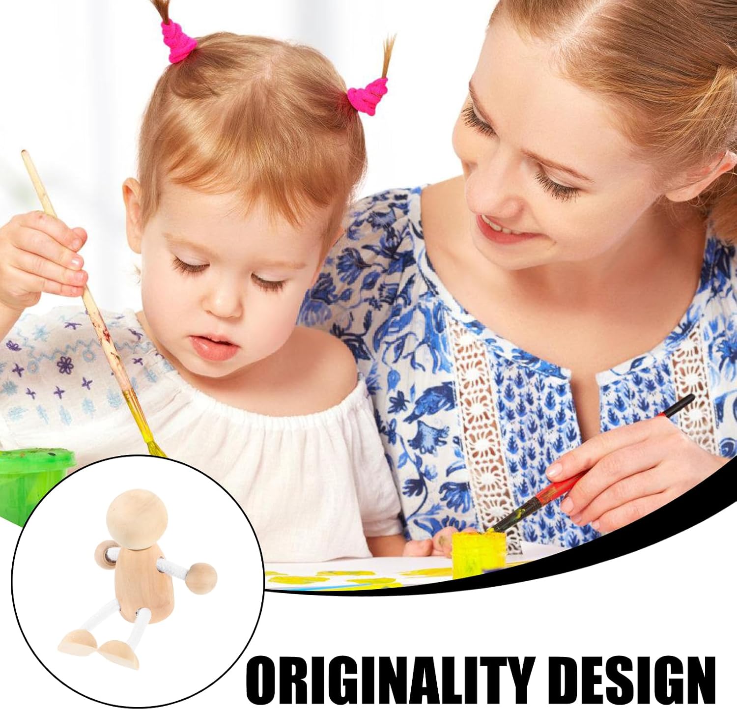 Kisangel Wooden DIY Doll Little Man Crafts 2-Pack Unfinished White Wood Figures 3.14X2.55X1.37In for Kids Art Projects Home Decoration and Painting