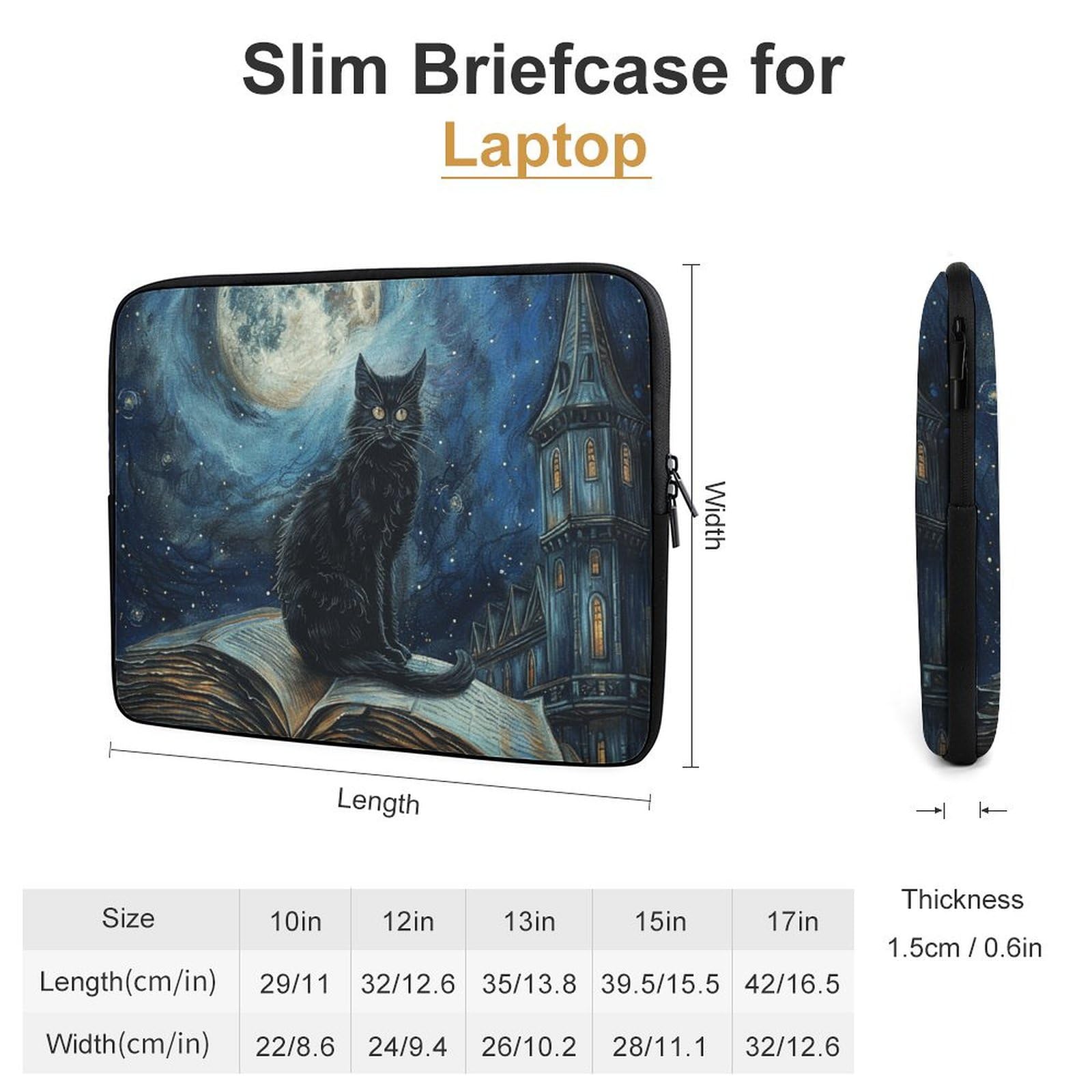 Funda Delgada Para Portátil De 13 Pulgadas - Diseño De Gato Negro, Poliéster, Ligera