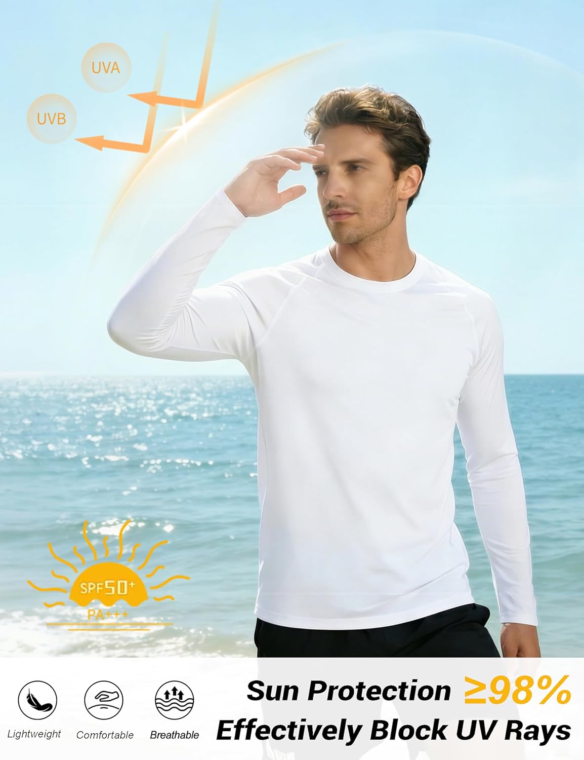 MAGCOMSEN 2 Pack Men's Long Sleeve Shirts Sun Protection UPF 50+ UV SPF Dry Fit T-Shirt for Swim Athletic - Image 3