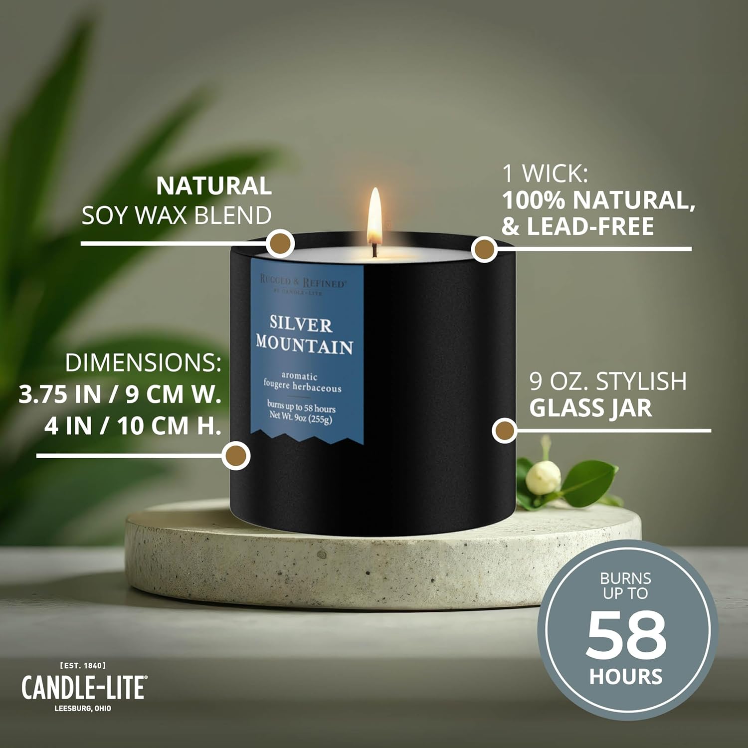 Candle-lite Rugged & Refined Scented Candle for Men, Silver Mountain, 9 oz Tin, Poured in The USA, Masculine Fragrance, 1-Wick, 58 Hours of Burn Time, Ideal Gift for Man in Your Life & Father's Day - Image 3