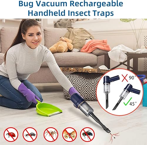 Miniatura 6 de Atrapasador de insectos, aspiradora de mano inalámbrica, recargable con fuerte succión con boquilla de succión multifuncional para el hogar,