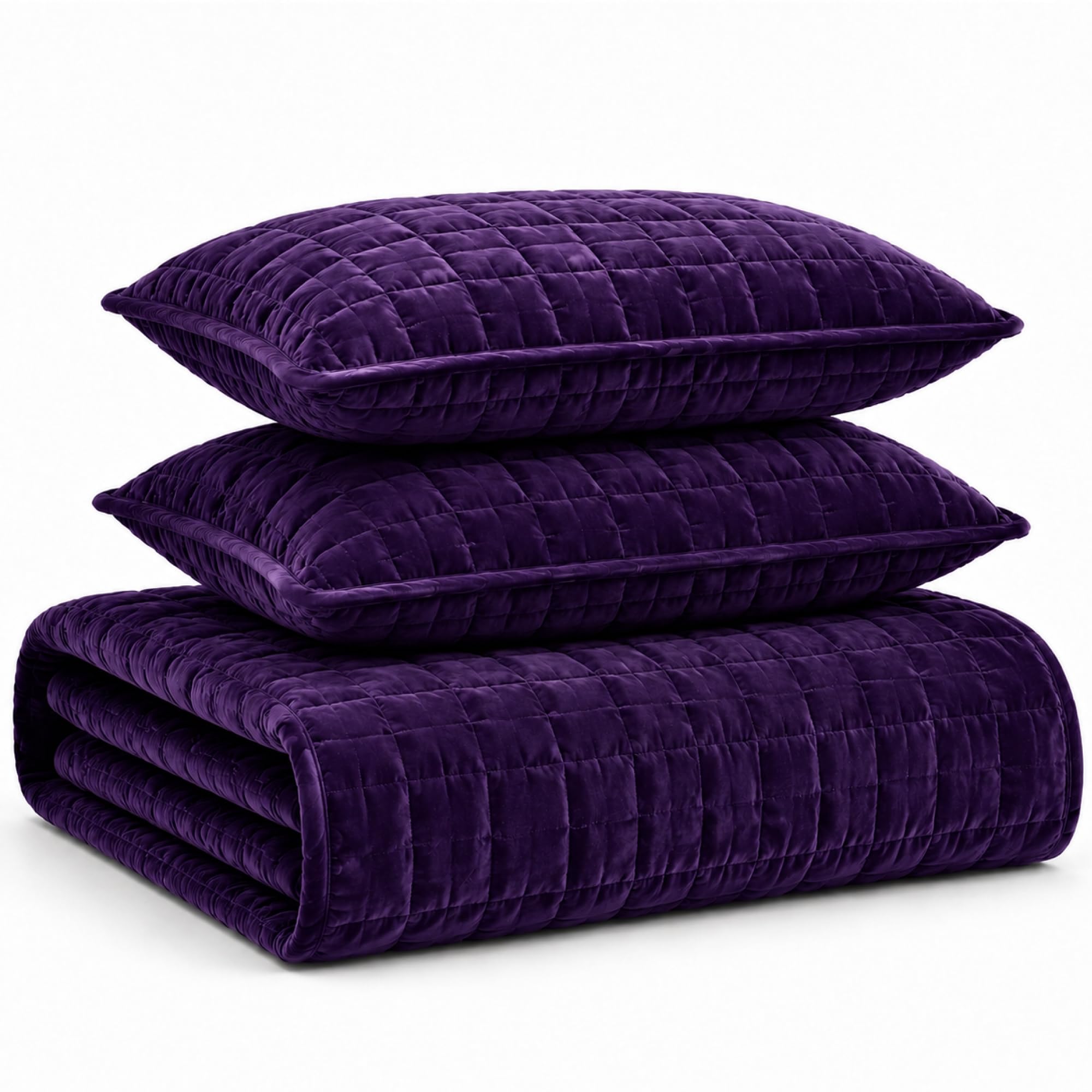 Tribeca Living FLORENCEQUIQUPU Florence Velvet Oversized Solid Quilt Set, Queen, Purple