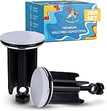 ABFLUSSHELD Sink Plug 40 mm - Stainless Steel Drain Plug Height Adjustable - Drain Plug with Seal - Universal Sink Plug - Set of 2