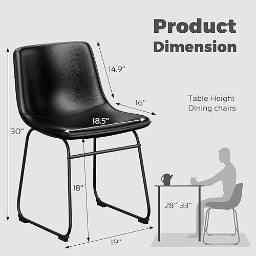 Miniatura 2 de Juego de 2 sillas de comedor de piel sintética de 18 pulgadas con respaldo, sillas de comedor modernas sin brazos con patas de metal para el hogar,