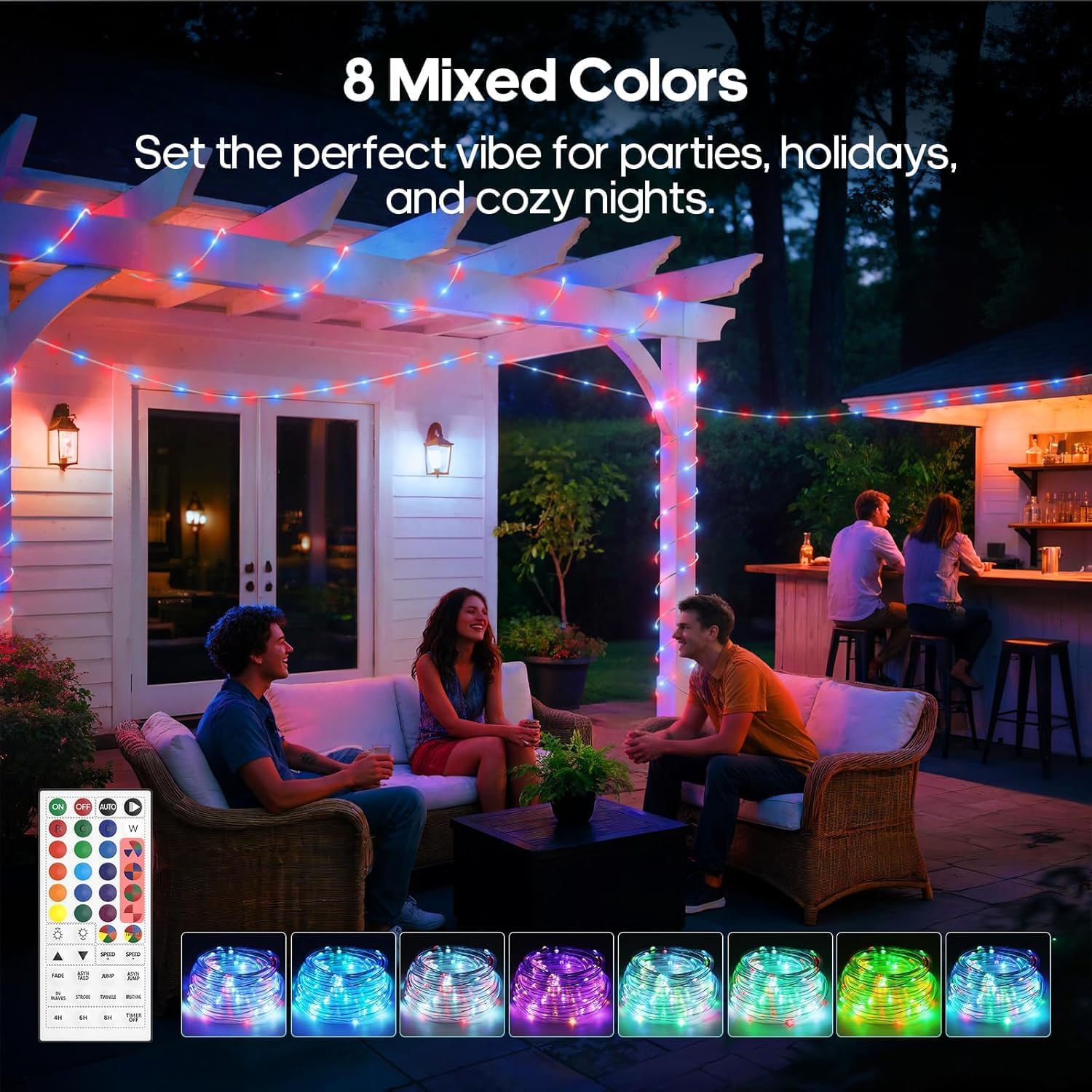 Rope Lights for Outside, 66FT 200 LED Color Changing Rope Lights with Plug & Remote 24 Colors RGB Twinkle Light Indoor, String Light Outdoor Waterproof for Christmas (66FT (Not Connectable) 7mm)