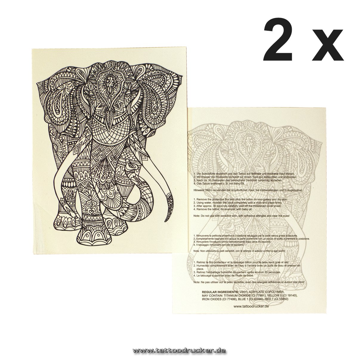 2 X Elephant Mandala Tattoo Buddhist Symbol Africa Design Skin | Desertcart  Seychelles, image size:1200x1200