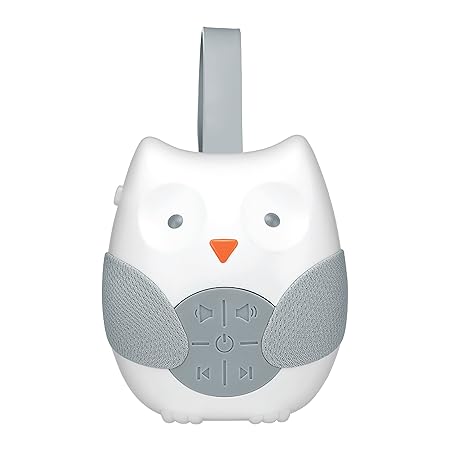 FirstHealth Soothing Sounds Baby Lullaby Speaker with 12 Sound Options - Customizable Timer - Fun and Cute Owl Design - Hanging Loop Attaches to Strollers, Carriers, and More - Battery Power