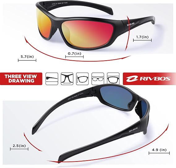 RIVBOS Polarized Sports Sunglasses UV400 for Cycling Fishing Driving RB832 | Lightweight TR90 frame for Men Women cycling, driving, hiking, running, golf, fishing and outdoor sports