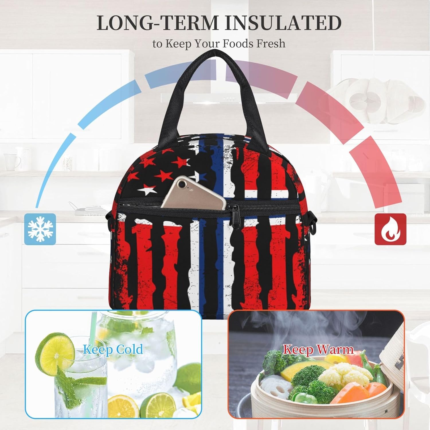 SUNNYEE Norwegian American Flag Norway Root Insulated Lunch Bag Portable Lunch Box Reusable Cooler Tote Bags Sling Organizer with Front Pocket Removable Strap for Office Picnic Camping