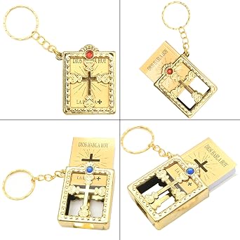 12Pcs Miniature Bible Key Ring Mini Holy Bible with Hard Cover Keychain, Gold Keychain for First Communion