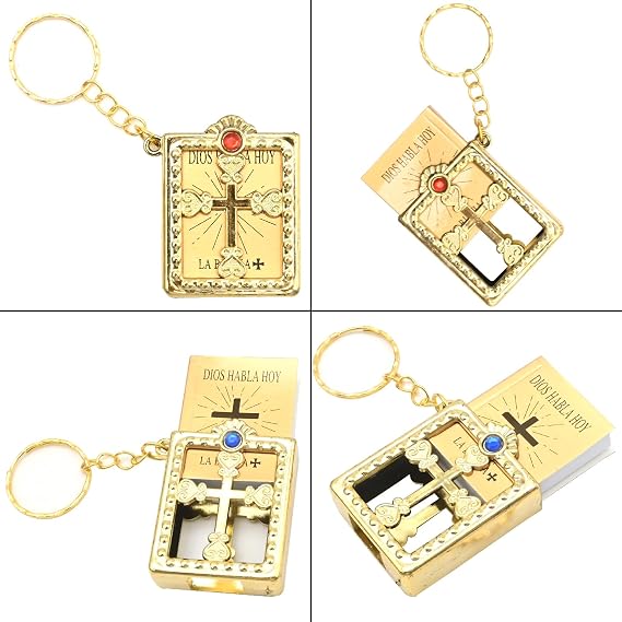 12Pcs Miniature Bible Key Ring Mini Holy Bible with Hard Cover Keychain, Gold Keychain for First Communion