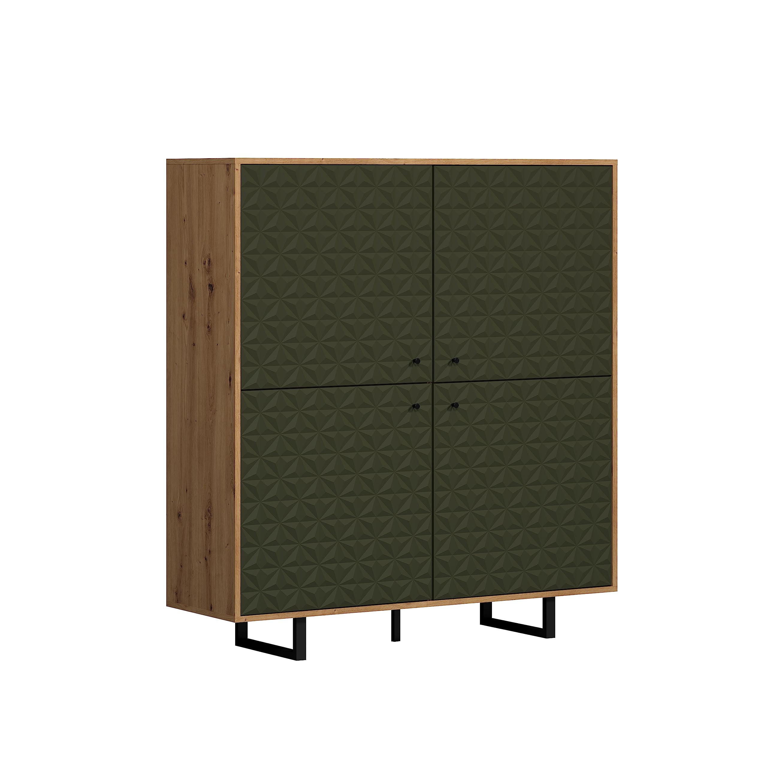 trendteam smart living - Sentra - Highboard - Dunkelgrün/Artisan Eiche - Wohnzimmerschrank mit gefrästen Türen - (BxHxT) 124 x 136 x 40 cm - Metallfüße - kratzfest