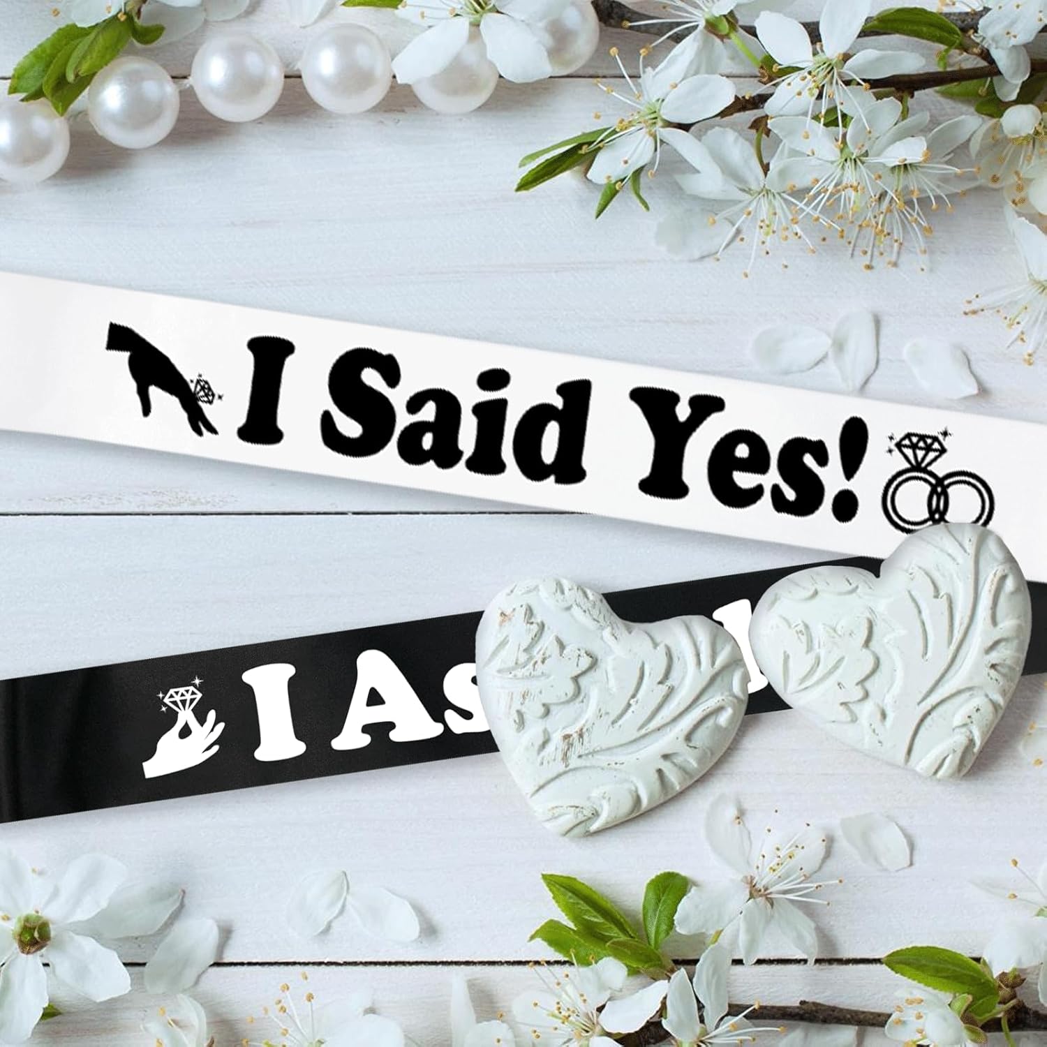 "I Asked ! & I Said Yes ! - 2 Pcs Groom to Be Sash and Bride to Be Sash Kit, Black White Bachelor & Bachelorette Party Sashes for Wedding Bridal Shower Decorations Engagement Gifts - Image 8