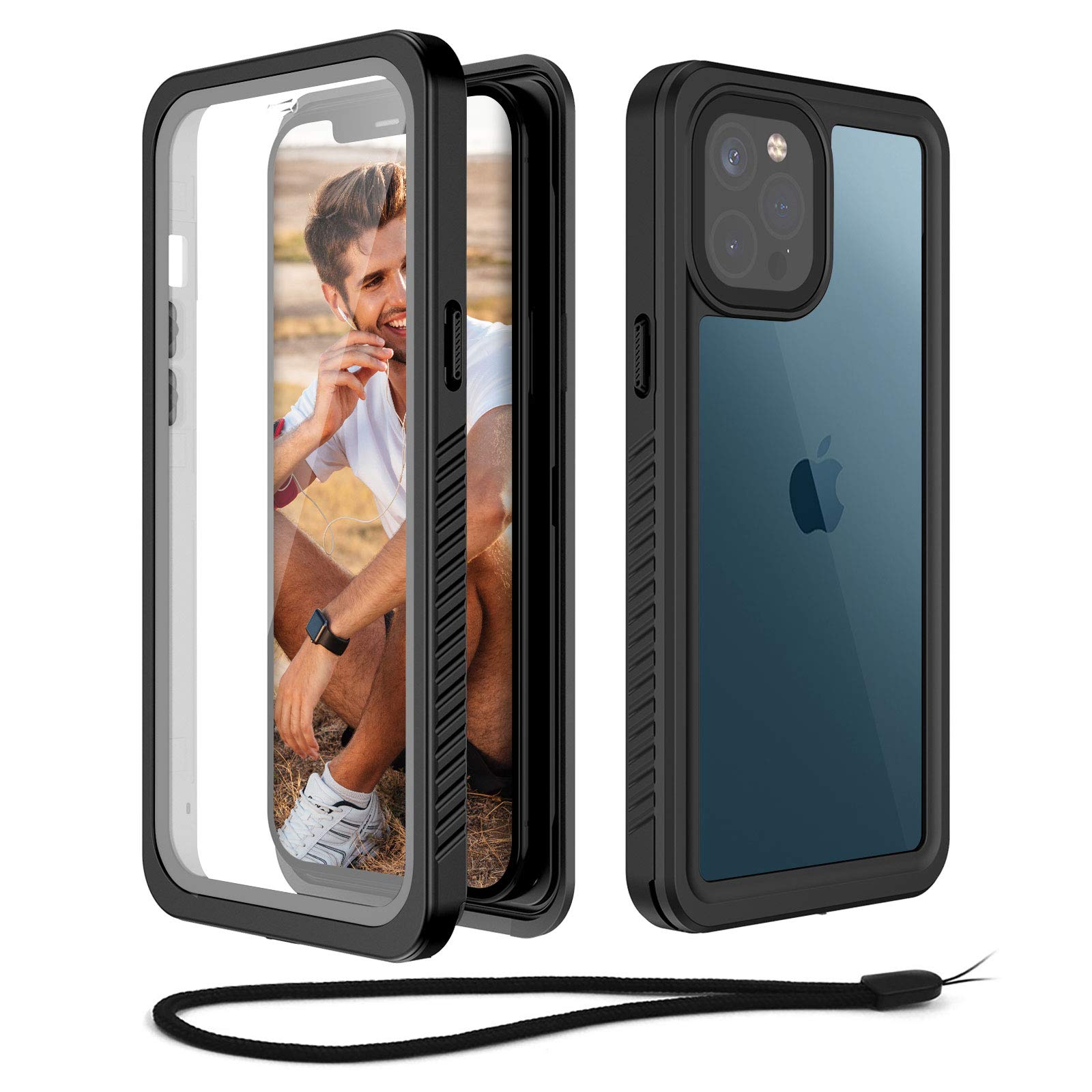 WIFORTWaterproof Case Compatible for iPhone 12 Pro Max, Full Body Sealed Built in Screen Protector, Rugged Snowproof Shockproof Dusproof Case for iPhone 12 Pro Max (2020, 6.7 inch), Black + Clear