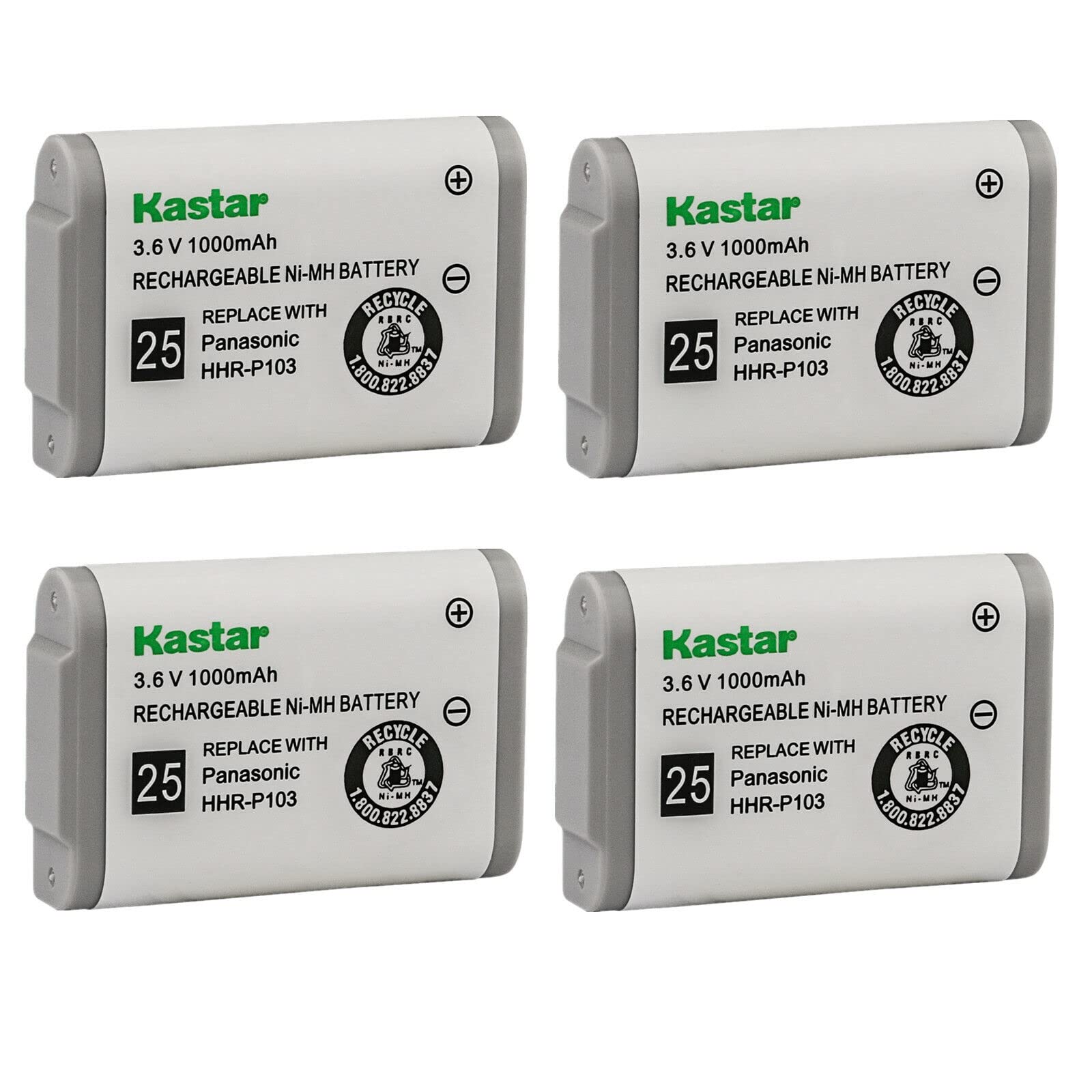 Kastar 4-Pack HHR-P103 Battery Replacement for Panasonic HHR-P103 HHRP103 HHR-P103A HHRP103A Type 25, Panasonic KX-GA271W KXGA271W KX-TD7680 KXTD7680 KX-TD7896 KXTD7896 KX-TG2352 KXTG2352 KX-TG2352B