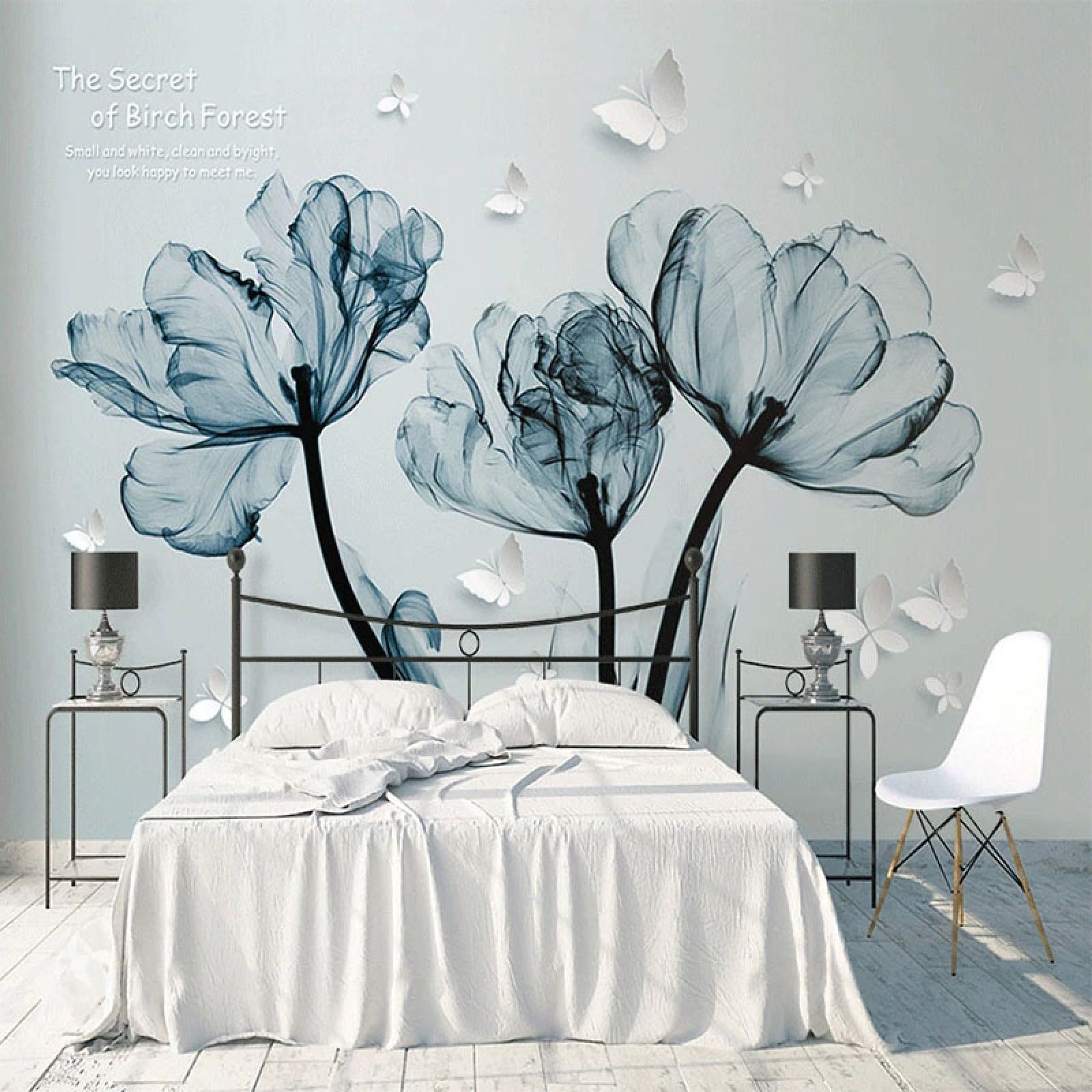 Papier peint 3D fleurs bleues et papillons pour salon et chambre 140x100cm