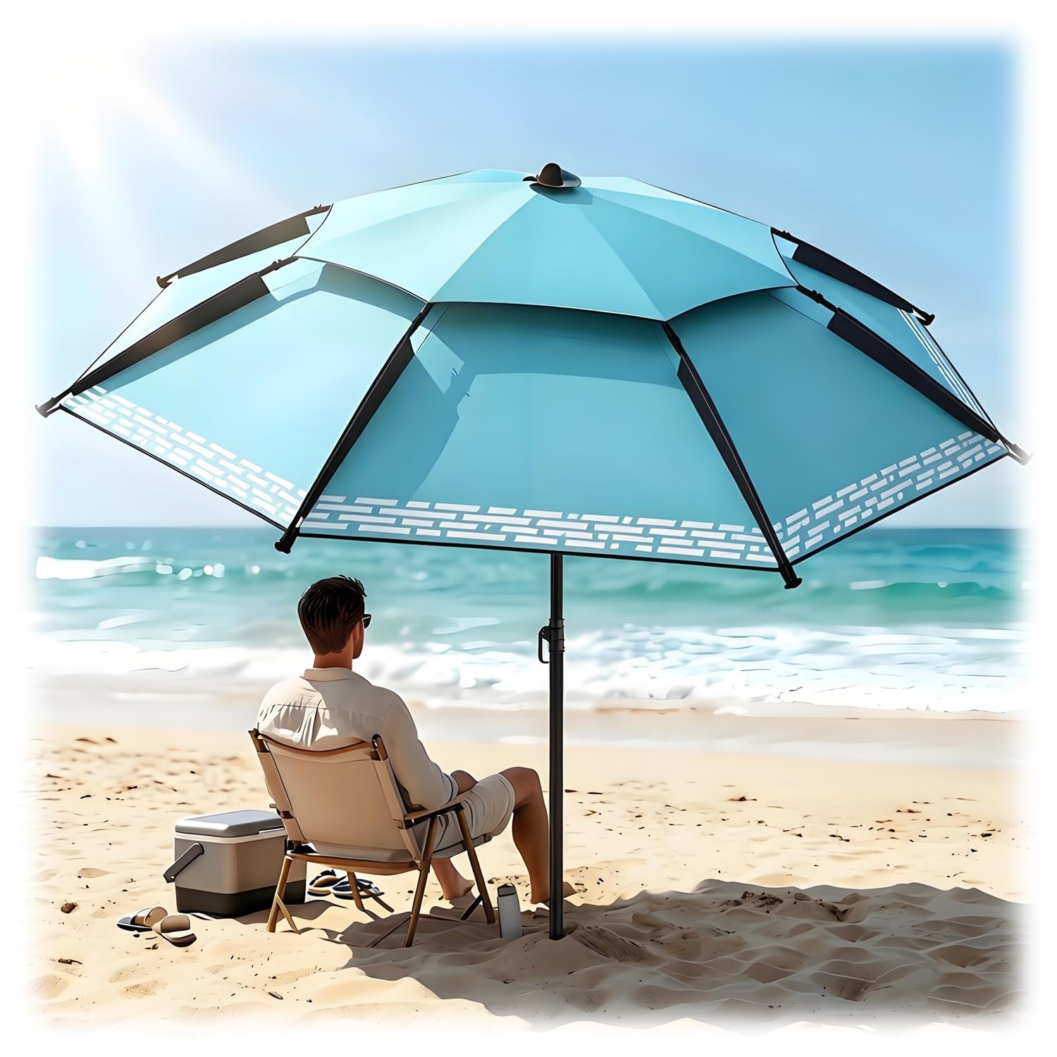 Parasol de plage 2m léger pour pique-nique et marché avec mât inclinable