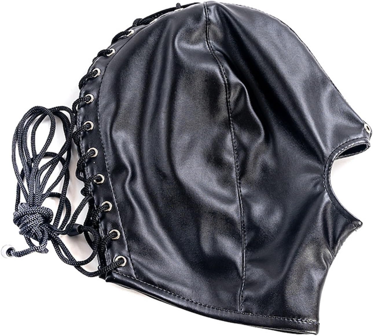 Black Soft PU Lace-Up Hood Masks - Leather Full Coverage Breathable Head Masks Music Festivals, Raves, and Parties - Stay Cool