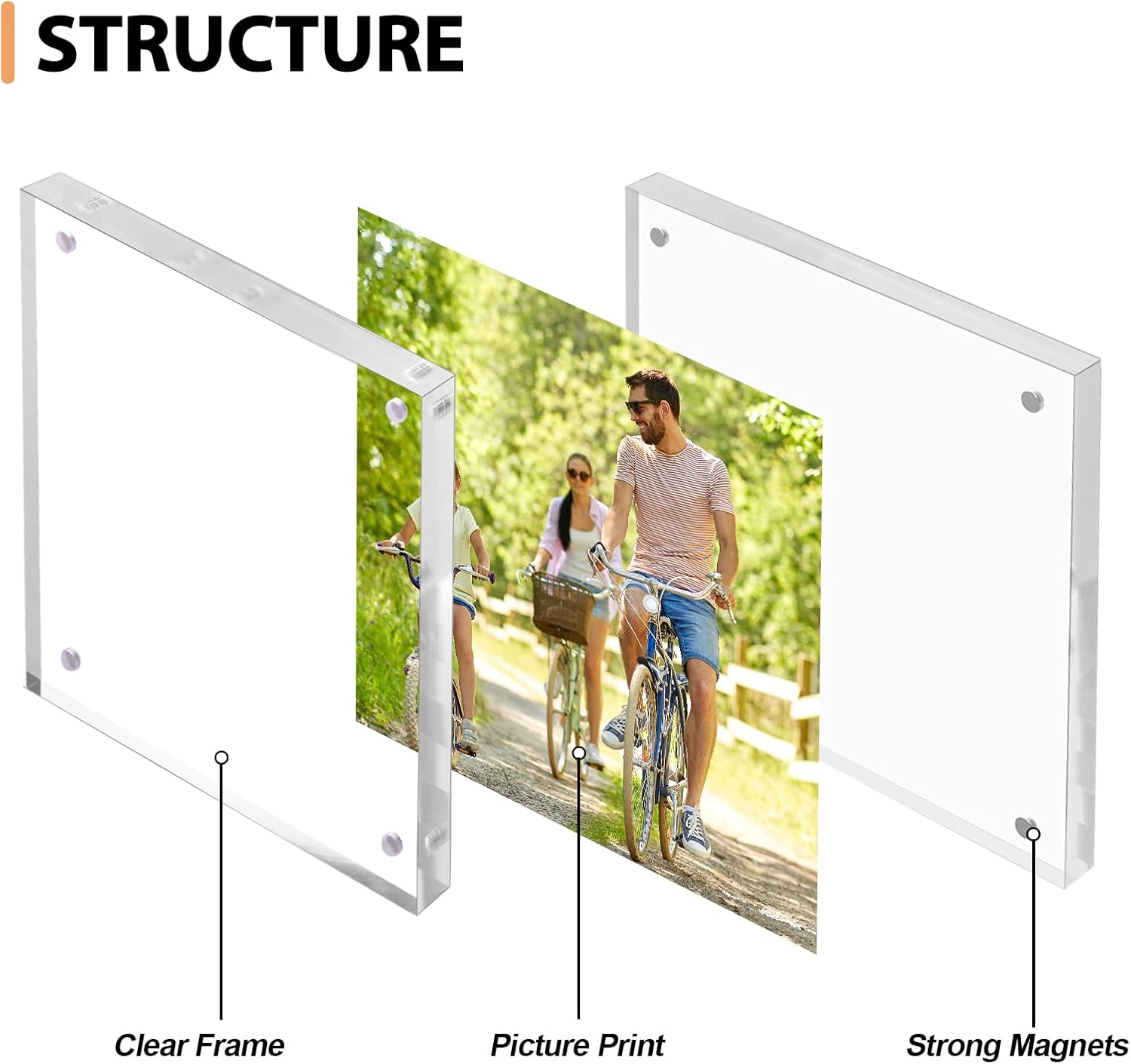 Fixwal 4x4 Acrylic Picture Frame, 3 Pack Thick Clear Double-Sided Magnetic Frames, Frameless Photo Frames for Desktop Tabletop Display