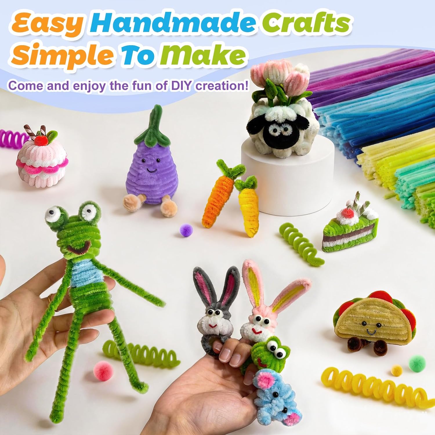 Stowcove Pipe Cleaners Craft Bulk, 1800 PCS 60 Mix-Colors Chenille Stems, Colorful Fuzzy Pipe Cleaners for Arts Crafts Supplies, Limpia Pipas for Creative DIY Toys & Games Gifts Halloween & Christmas