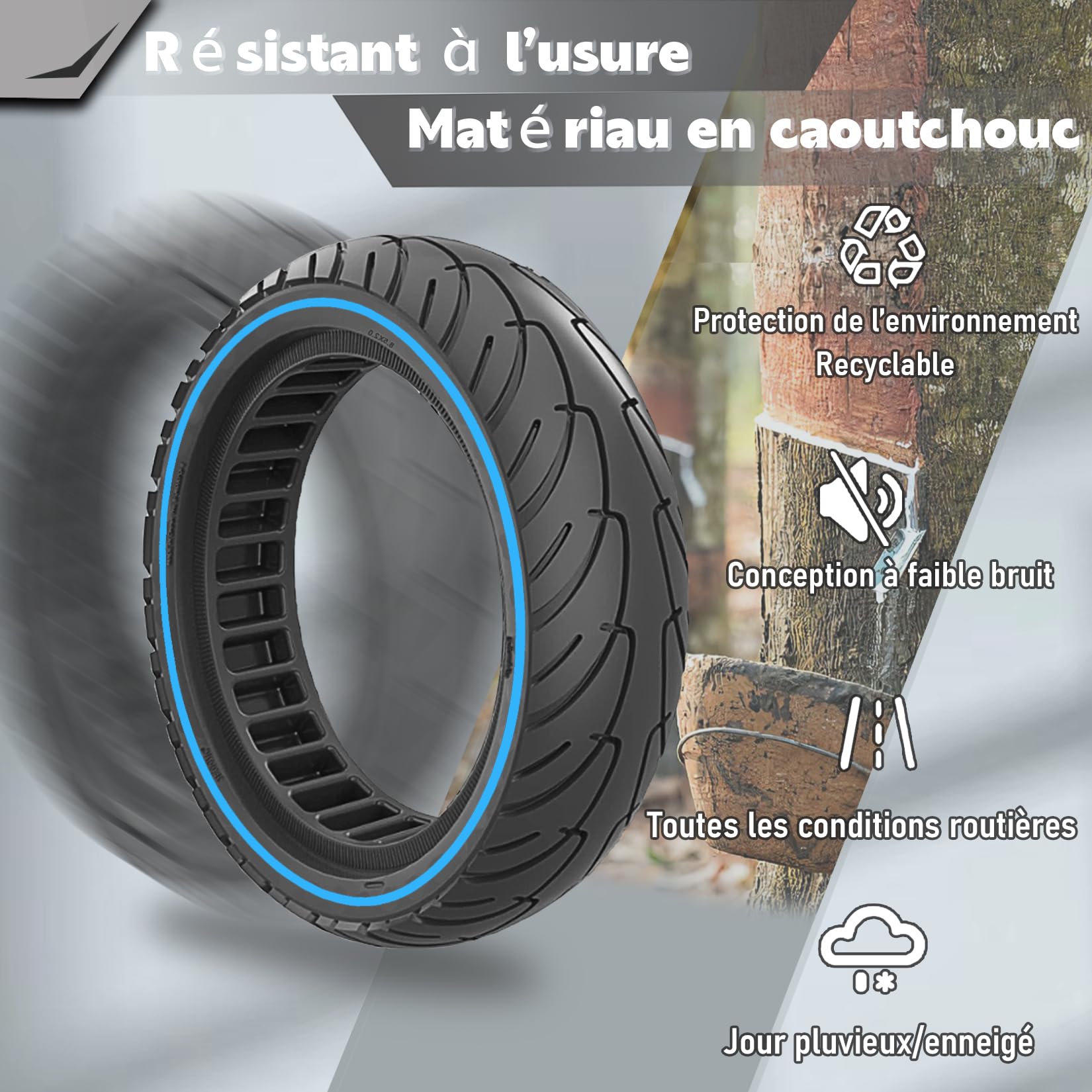 Opony gumowe 8,5 cala, 50/75-6,1, opony bezdętkowe do Gotrax GXL V2/XR/APEX XL Hiboy S2/S2R Xiaomi M365/Pro, odporna na wybuchy wymiana koła 8,5 x 2,0, niebieska linia