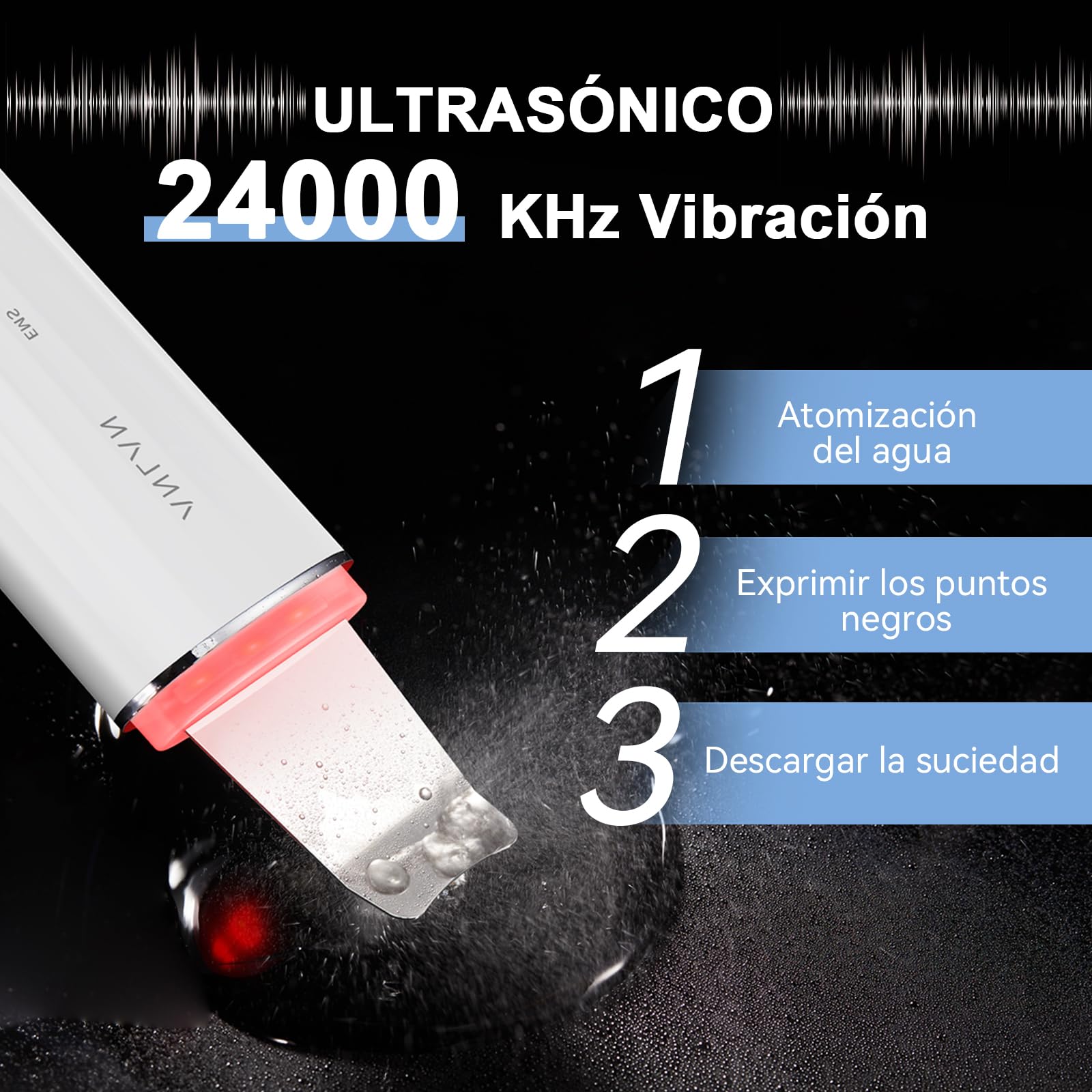 Anlan Peeling Ultrasonico Facial, Skin Scrubber, Espatula Ultrasonica Facial, Ultrasonico Facial, Roja Y Azul Led, Ems Antiedad Arrugas, Exfoliador Limpiador De Poros, Ipx7