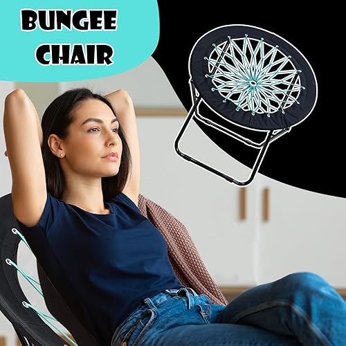 Miniatura 6 de Silla Bungee portátil plegable, silla de juego Bunjo para exteriores e interiores y campamento y barbacoa (rosa) (pequeño negro)