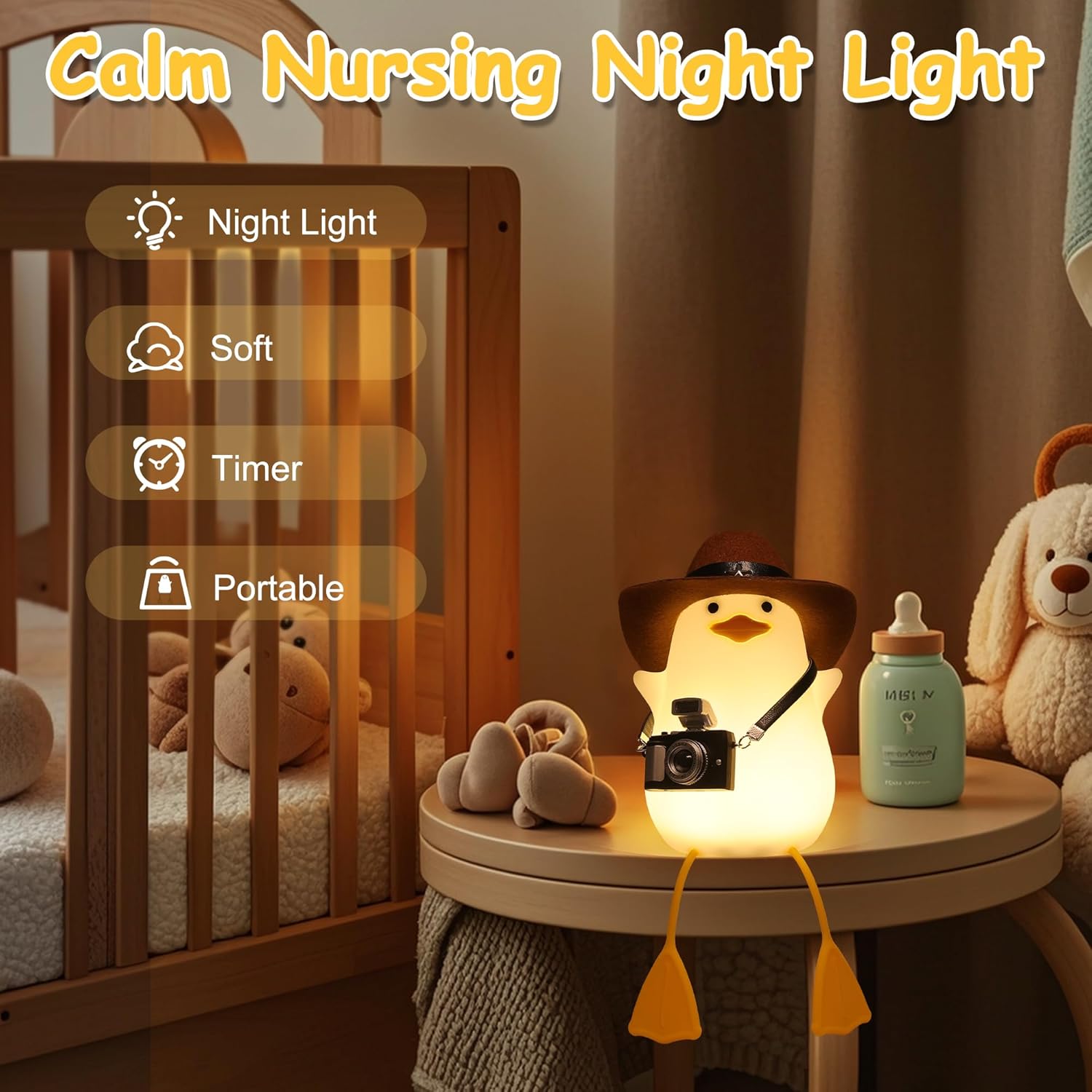 Duck Night Light, Squishy Duck Lamp, Cute Bedside Ducks Funny Nightlight with Dimmer & Timer & Rechargeable for Room Decor, Duck Gifts for Girls, Boys, Women, Little Ones-Cowboy Duck - Image 6