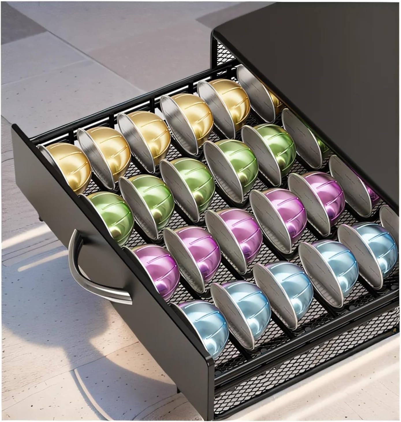 Coffee machine capsule holder, 40 Black Metal Coffee，Compatible For Nespresso Vertuoline Pods Holder Coffee Capsule Storage Drawers Stand Rack Shelves,For coffee machine