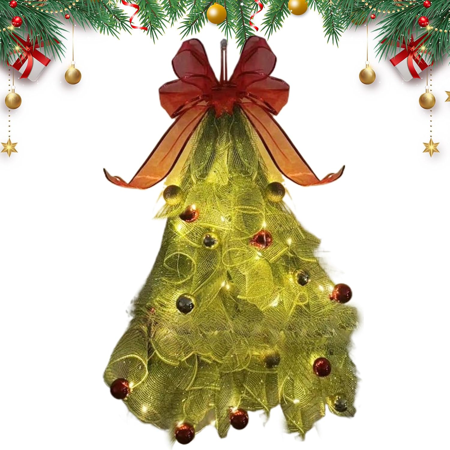 Christmas Swag Wreath Artificial LED Christmas Pines Ornament with Bow