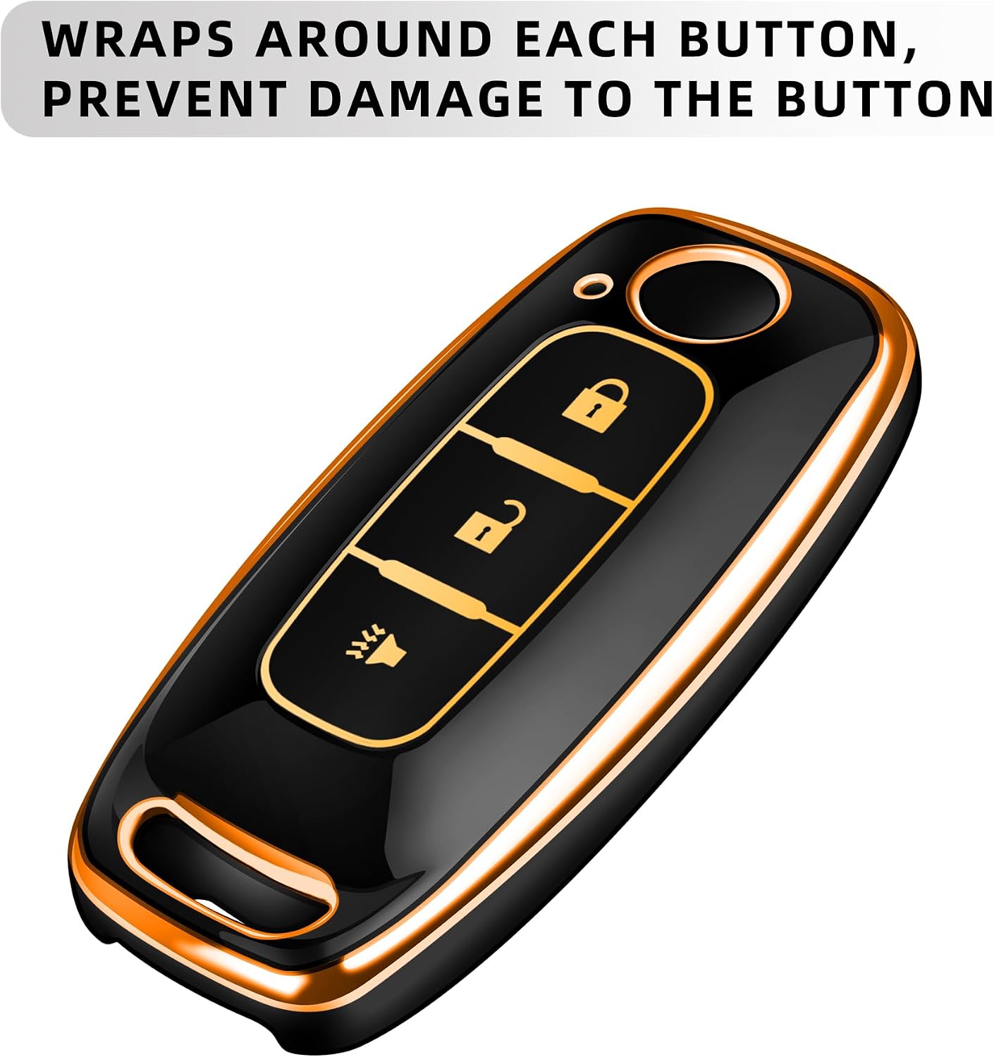 JOYEAR for Nissan Key Fob Cover with Key chain Compatible with 2023 2024 2025 2026 Nissan Pathfinder Rogue Ariya Versa Kicks Sentra Armada Murano Car Accessories (Gold-Black, 3 Buttons) image 4