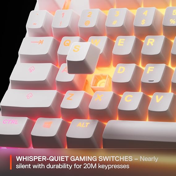 SteelSeries Apex 3 TKL - Gaming Keyboard - Tenkeyless Compact Form Factor - Silent Gaming Keyboard - 8-Zone RGB Illumination - IP32 Water & Dust Resistant - American QWERTY Layout, White