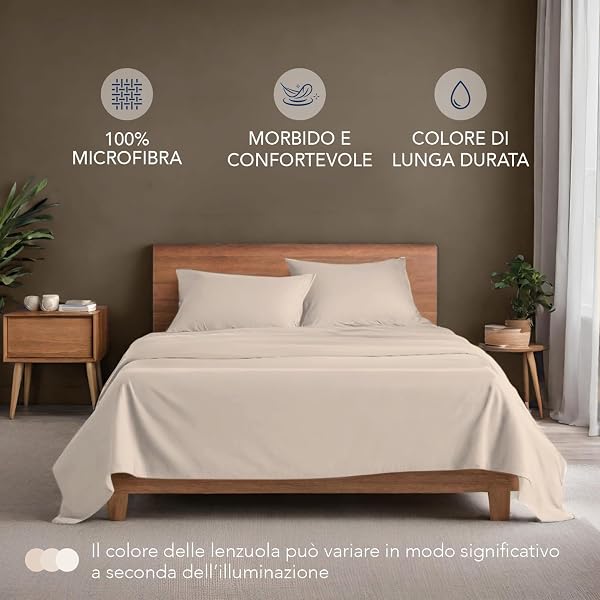Dreamzie Double Bed Sheets 180 x 200 cm – 4-Piece Microfibre Bed Sheet Set – Fitted Sheet – Top Sheet – 2 Pillowcases 50 x 80 cm – Double Bed Sheets 180 x 200 cm Beige - 3