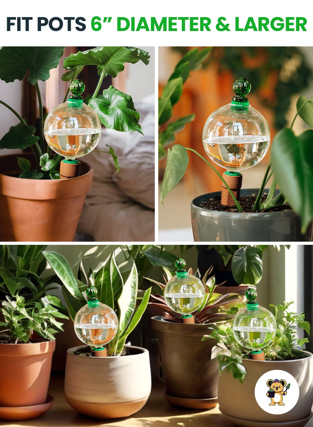 Pflanzen-Bewässerungskugeln für Zimmerpflanzen mit selbstbewässerndem Pflanzeinsatz aus Terrakotta, Premium-XL-Glas, mundgeblasene Kugel, automatische Pflanzgefäß-Bewässerung, Geschenkidee für Gärtner