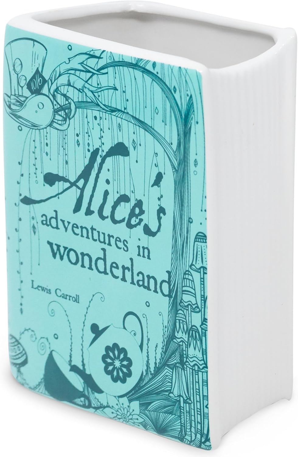 Steel Mill & Co Original Book-Shaped Decorative Vase, Ceramic Vases for Home Decor, Cute Bookshelf Decor, Unique Vase for Book Lovers (Small - Alice's Adventures in Wonderland, Blue) - Image 2