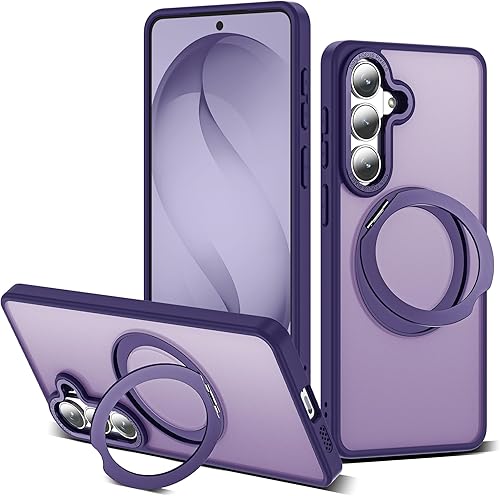 Miniatura 18 de Funda para Samsung Galaxy S25 con soporte de anillo magnético giratorio de 360°, compatible con protección militar Mag-Safe, a prueba de golpes,