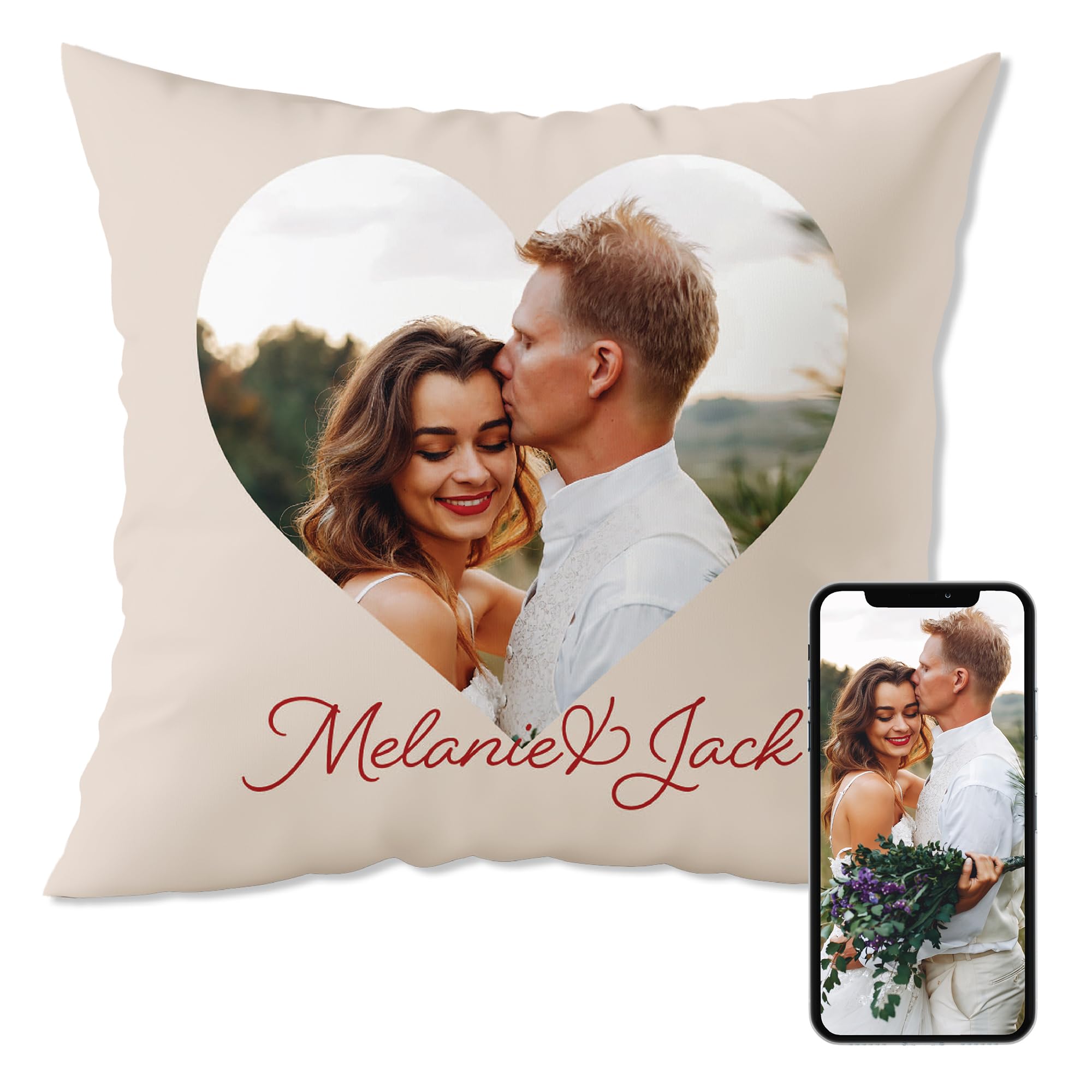 Fabric Textile Products Ships Next Day - Valentines Day Heart Decor - Custom Pillow - USA Made - Pillow with Pictures or Text - Valentines Gifts for Him or Her - Fluffy Soft Pillows - 16x16