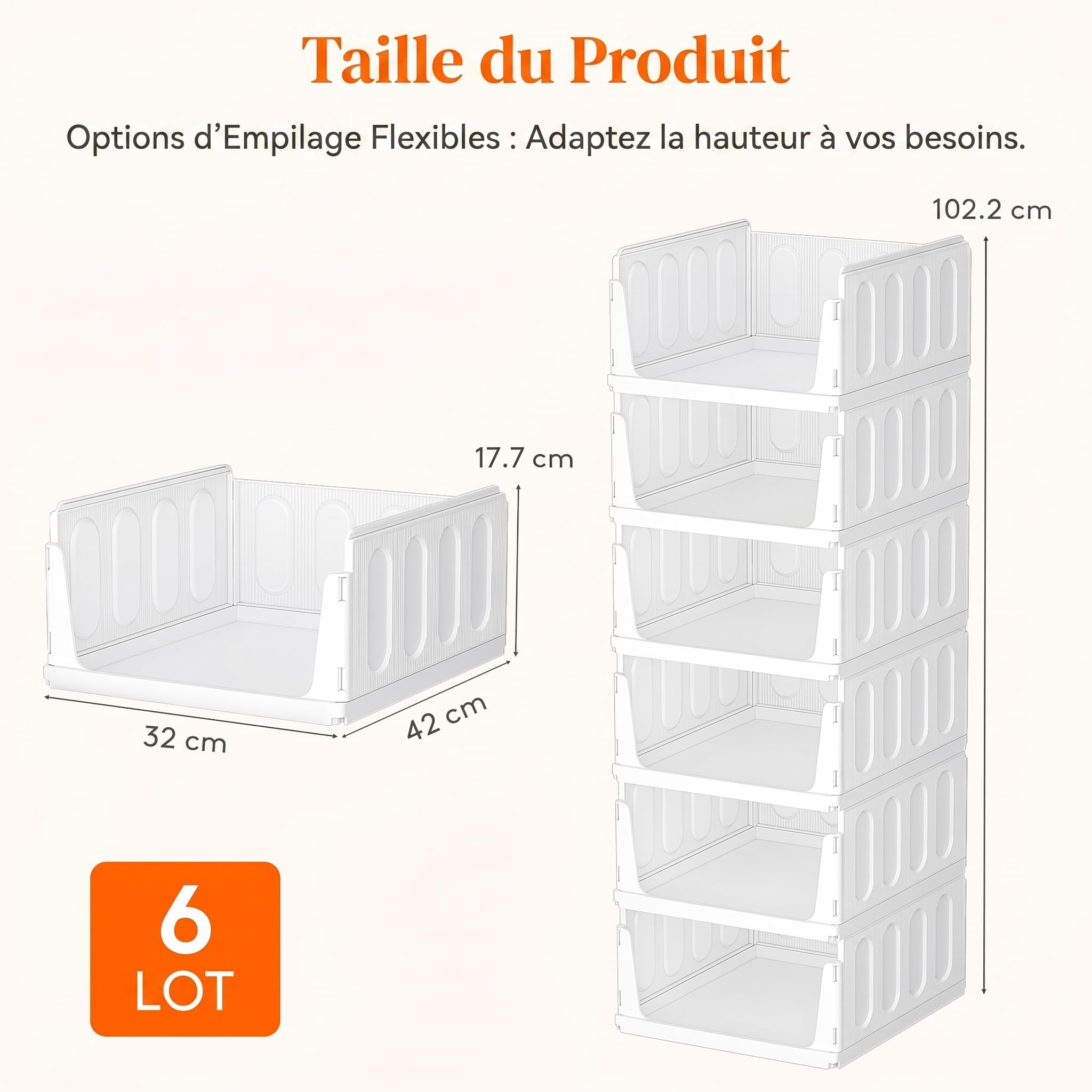 Lifewit Organisateur pour Vêtements et Penderies, Lot de 6 Boîtes de Rangement pour Placard, Cuisine et Camping, Accessoire Salle de Bain Pratique, Tiroirs Empilables pour Pantalons et T-shirts, 24L