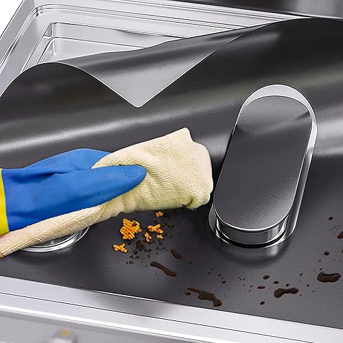 Miniatura 9 de Juego de 10 cubiertas para quemadores de estufa de gas reutilizables de 0.008 in de grosor doble para cocina y cocina (negro, paquete de 10)