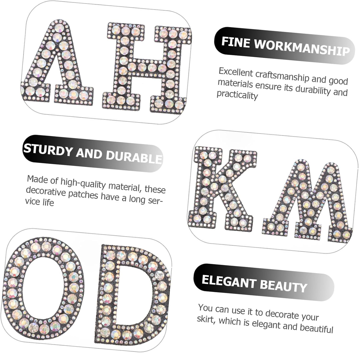 ABOOFAN 26Pcs Rhinestone Alphabet Patches Clothing Patches DIY Sewing Accessories for Clothes and Bags Decorative Repair Appliques for Fashion Embellishment