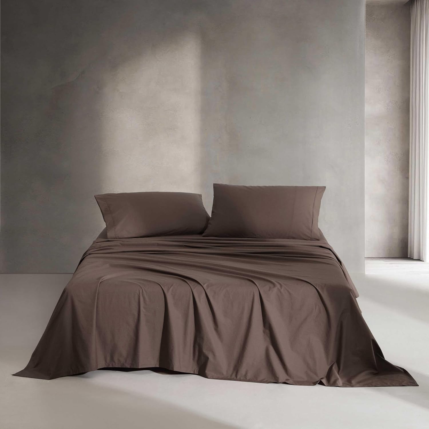 Calvin Klein - Queen Bed Sheets Relaxed Garment Washed Cotton Percale Bedding Set with Matching Pillowcases Deep Pockets